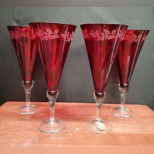 RETIRED Lenox Holiday Gems Ruby Etched All Purpose Glasses 9 5/8"